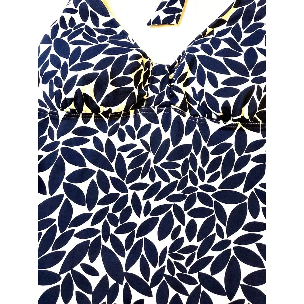 Lands End - Women's Tankini Size 12 - Navy Blue & White - Adjustable Tie @ Neck